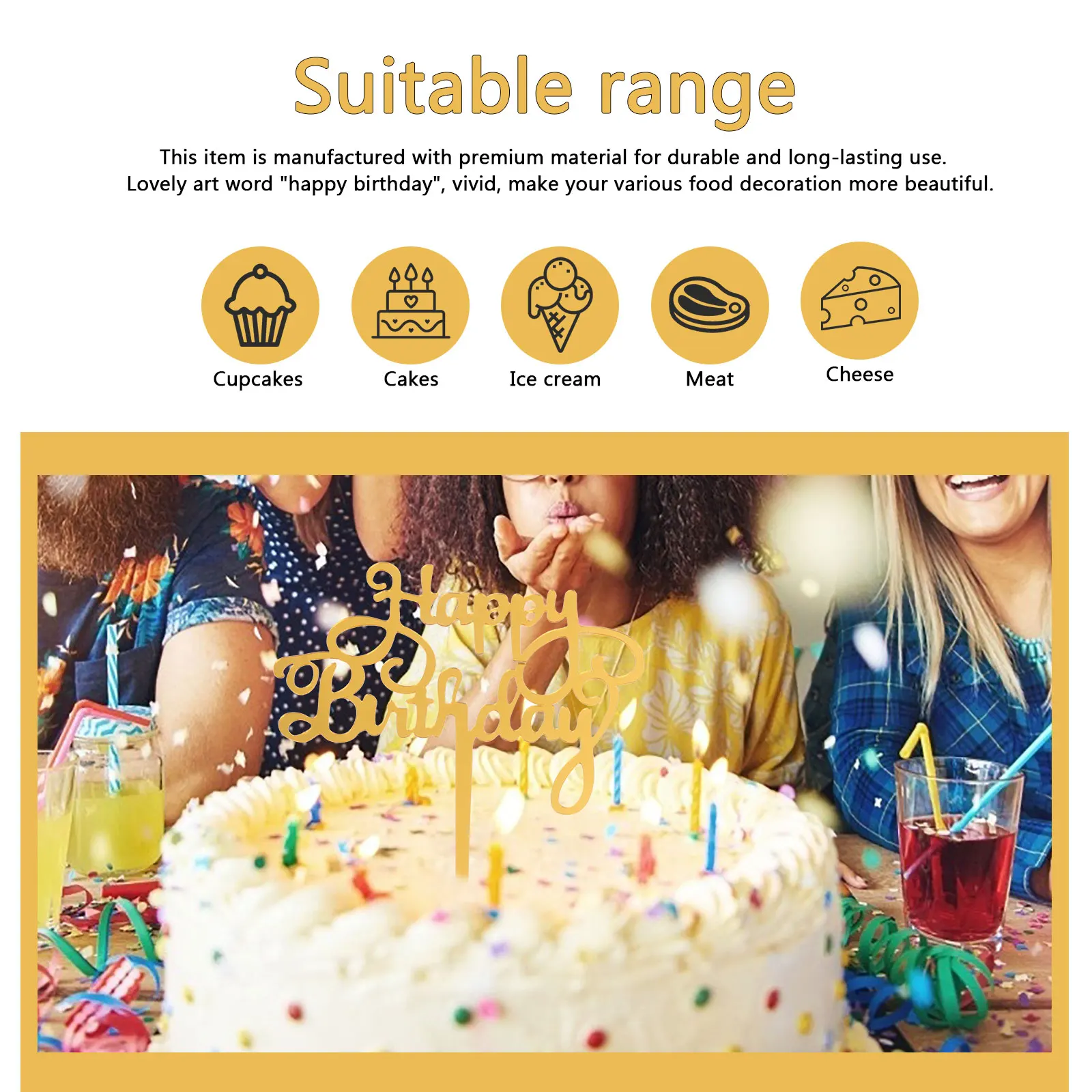 

Exquisite Acrylic Cake Topper Happy Birthday Picks For Wedding Dessert Decoration Supplies Golden Vivid Design Safe Use