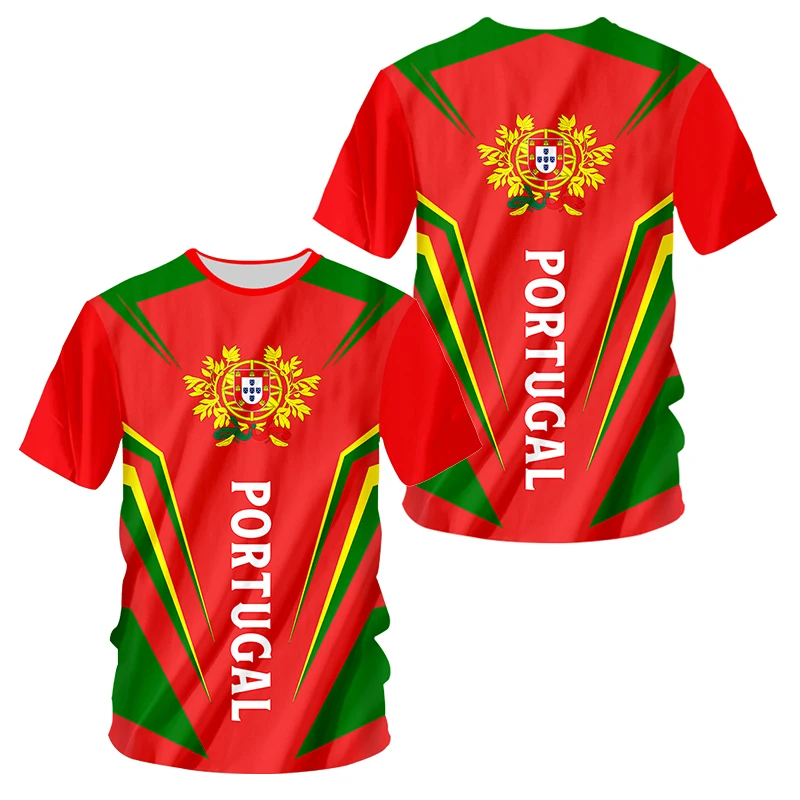 Portugal Flag National Emblem Tshirts 3D Print T-Shirt Summer T Shirt Fashion Kids Casual Boy Girl Unisex Round Neck Tees TShirt