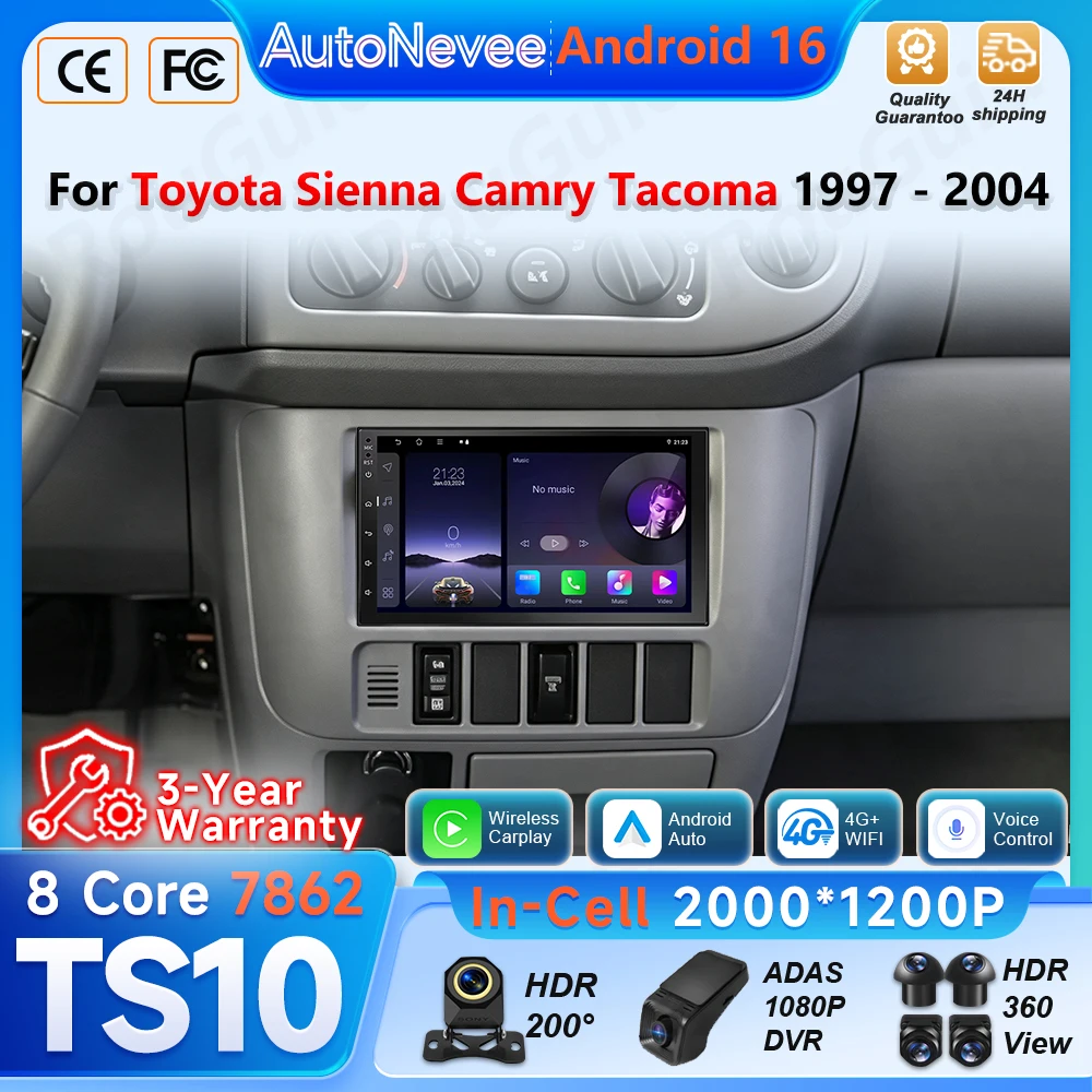 Android 16 Carplay For Toyota Sienna Camry Tacoma 1997 - 2004 Car Radio Multimedia Player GPS Navigation Video 2k Screen BT RSD