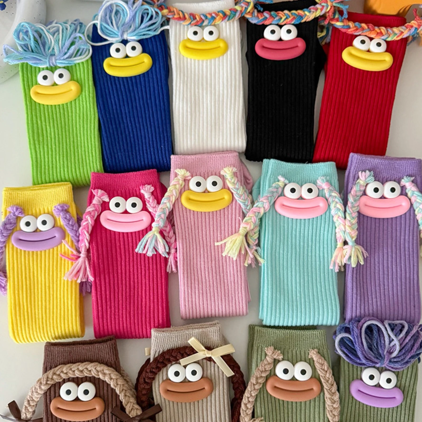 Woman Mid Length Kawaii Cartoon Colorful Sock Girl Big Mouth Braids Funny Cotton Long Socks Female Cute Over Knee High Stockings image 4