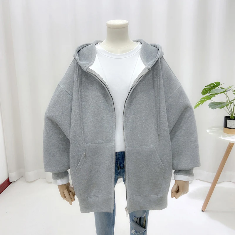 Women's Hooded Zipper Sweatshirt Thin Spring Autumn  Color Oversize Cardigan Coat Korean Style Commute Fashion Cotton Blend