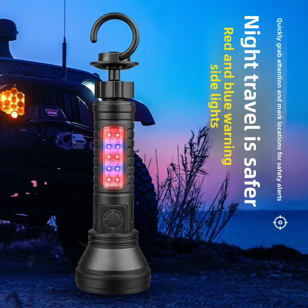 LED Dual-Light Source Flashlight, Super Bright USB Rechargeable Torch with Long Battery Life - Portable, Hook & Magnet Design