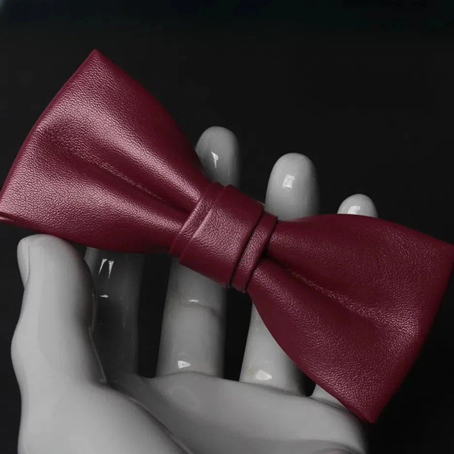 คลาสสิกสีทึบ PU หนัง Bow Tie นุ่มปรับเนคไทผู้ชาย Bowknot Textured Retro Cravat Boys