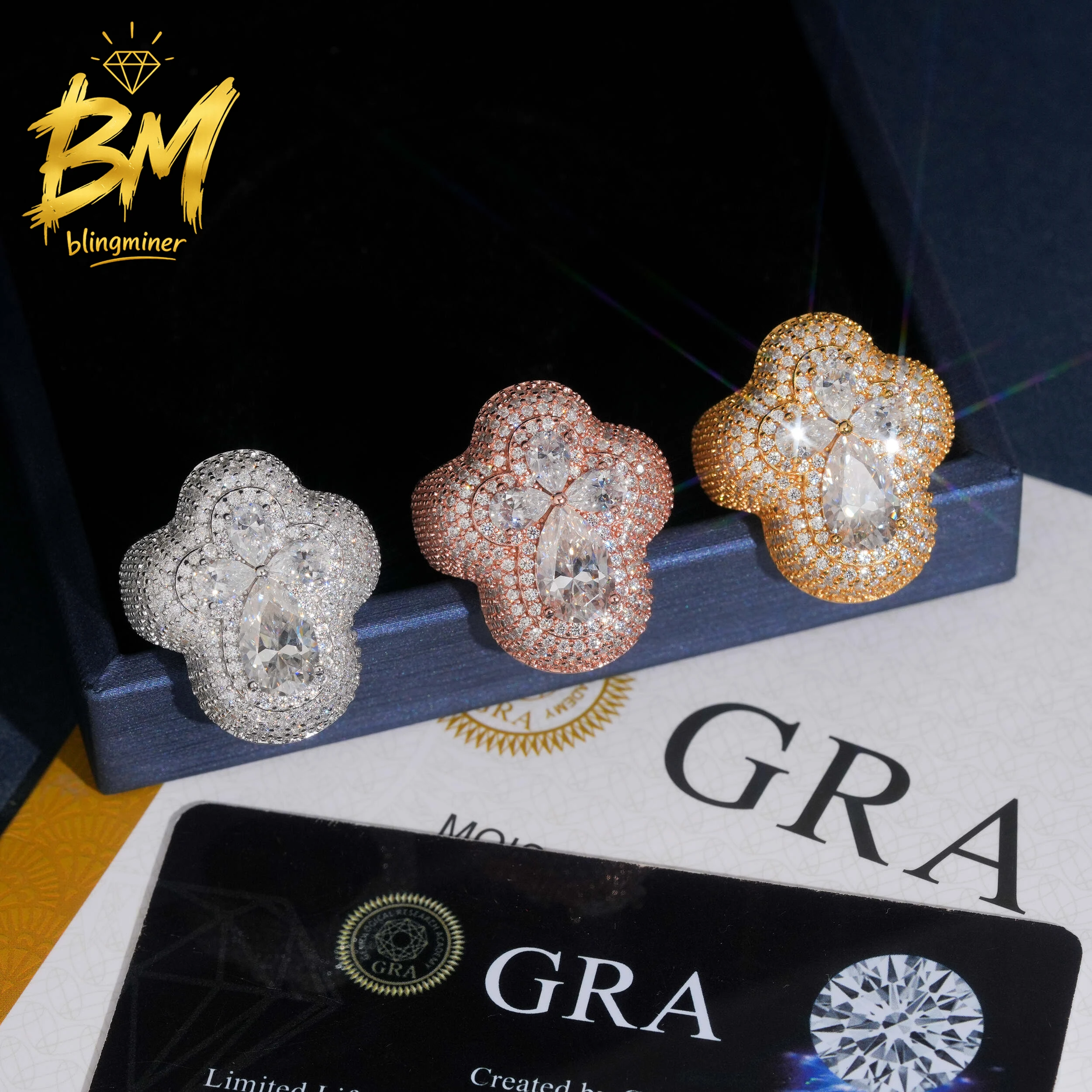 Blingminer Hip Hop Cross VVS Moissanite Rings For Men Women S925 Silver Finger Jewelry Pass Diamonds Tester GRA Free Shipping