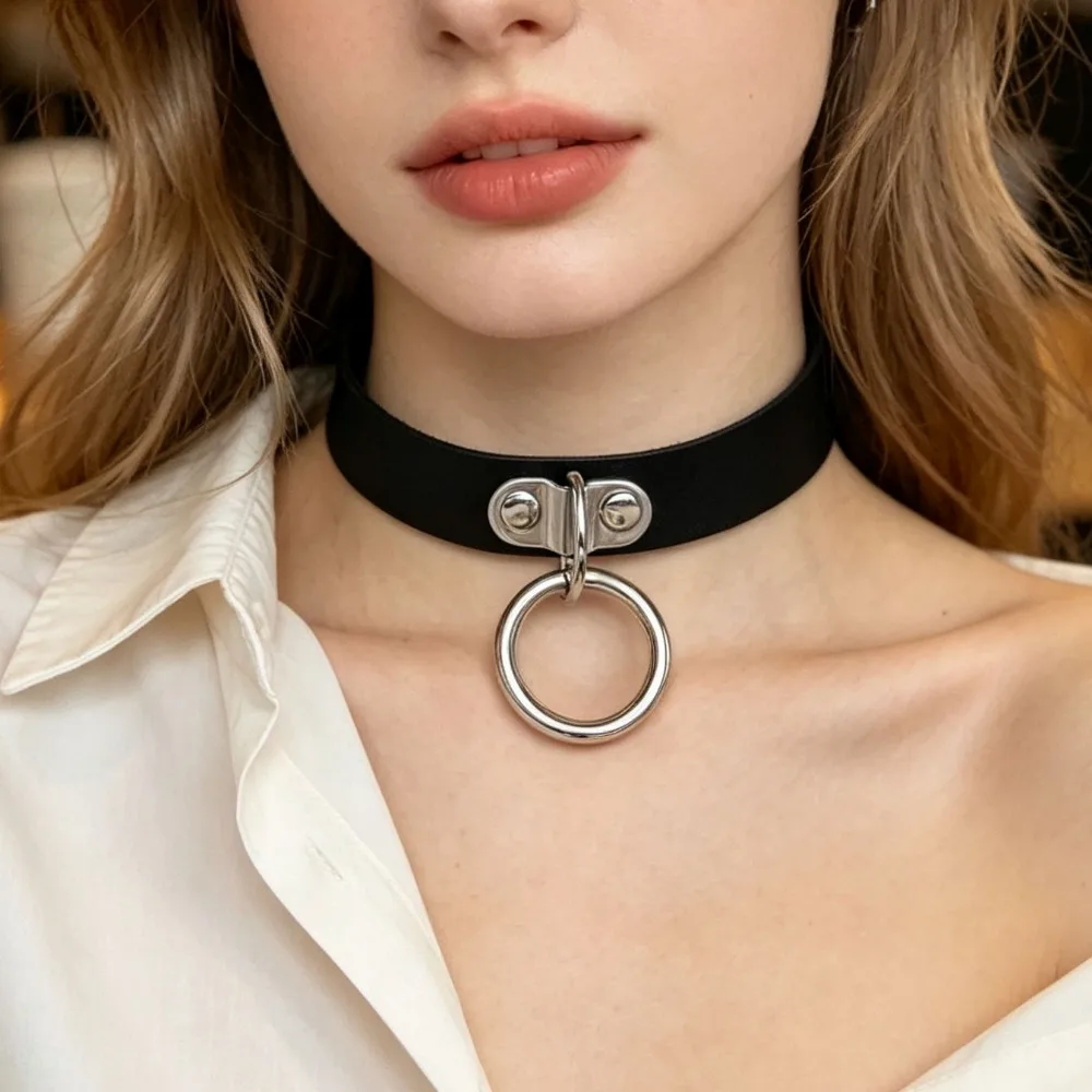 Punk Gothic PU Leather Choker Necklace for Women, Sexy Collar With Metal Accessory Lace Neck Jewelry Party Gift