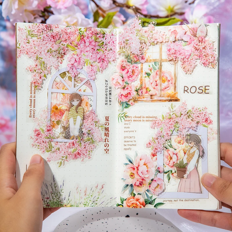 Journal GO 30 Uds. Pegatinas rosas de estética de jardín para paisajismo de flores, pegatinas creativas para mascotas, diario DIY, Collage, álbum de recortes, pegatina Floral