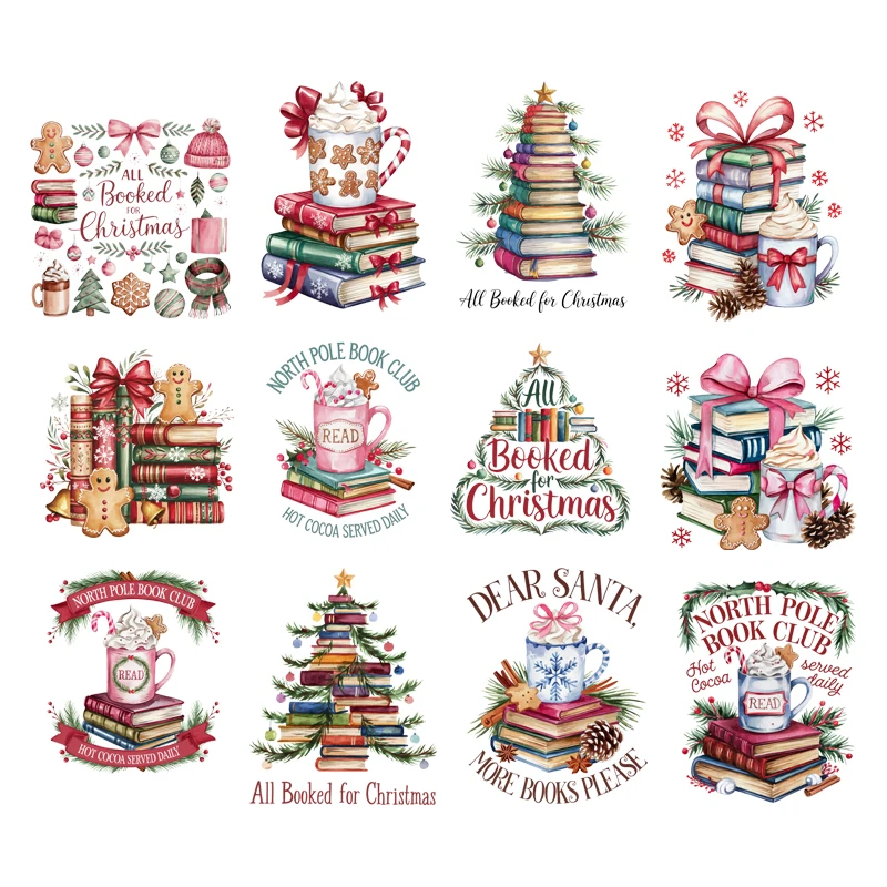 Merry And Bright Howdy Christmas Floral Santa Coquette Bow Tree Book Love Iron On DTF Heat Press Transfer Stickers For Clothes