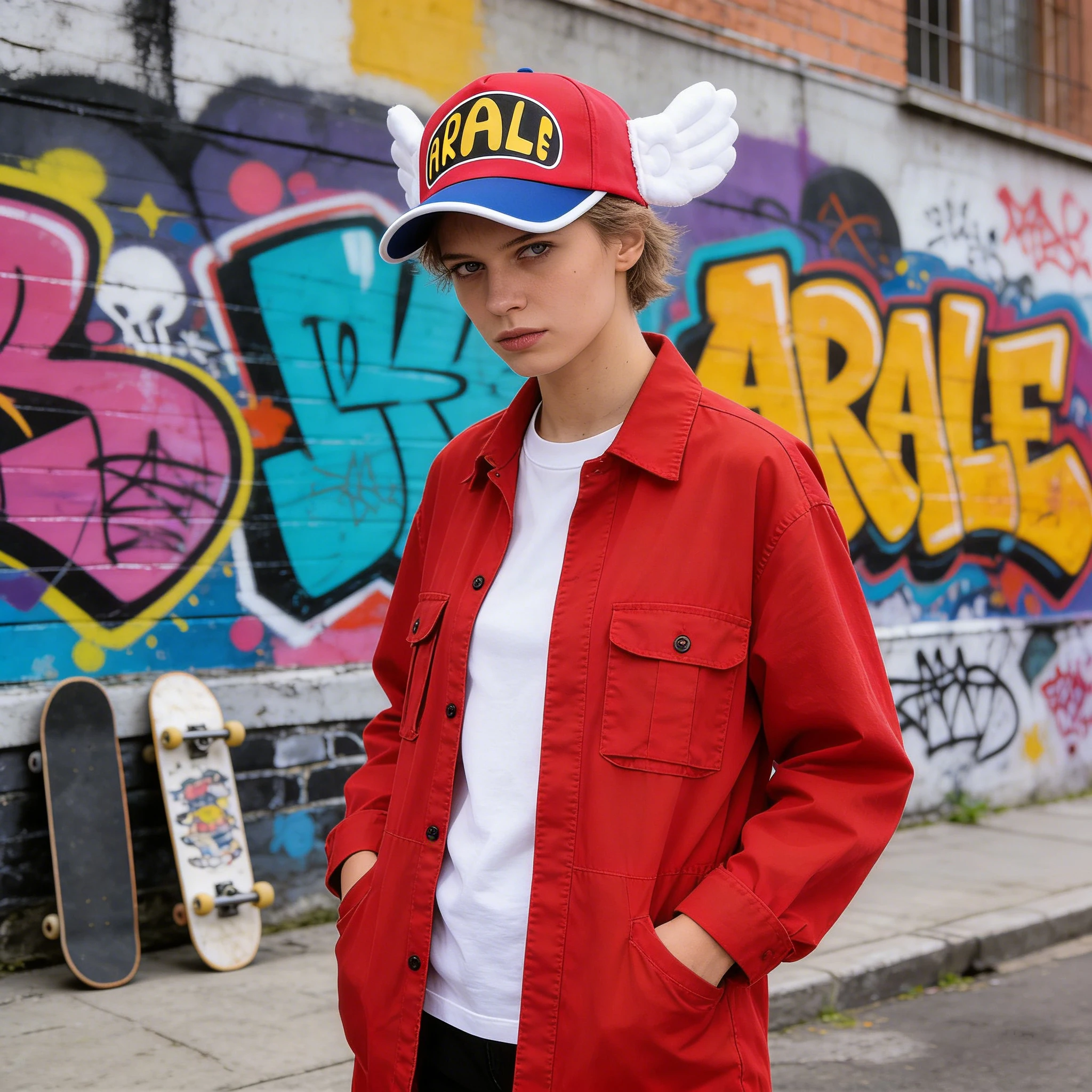 1 Stück, süße Arale-Cartoon-Baseballkappe mit Plüschflügeln – Anime IP Casual Trendy Hat. – Detail 3
