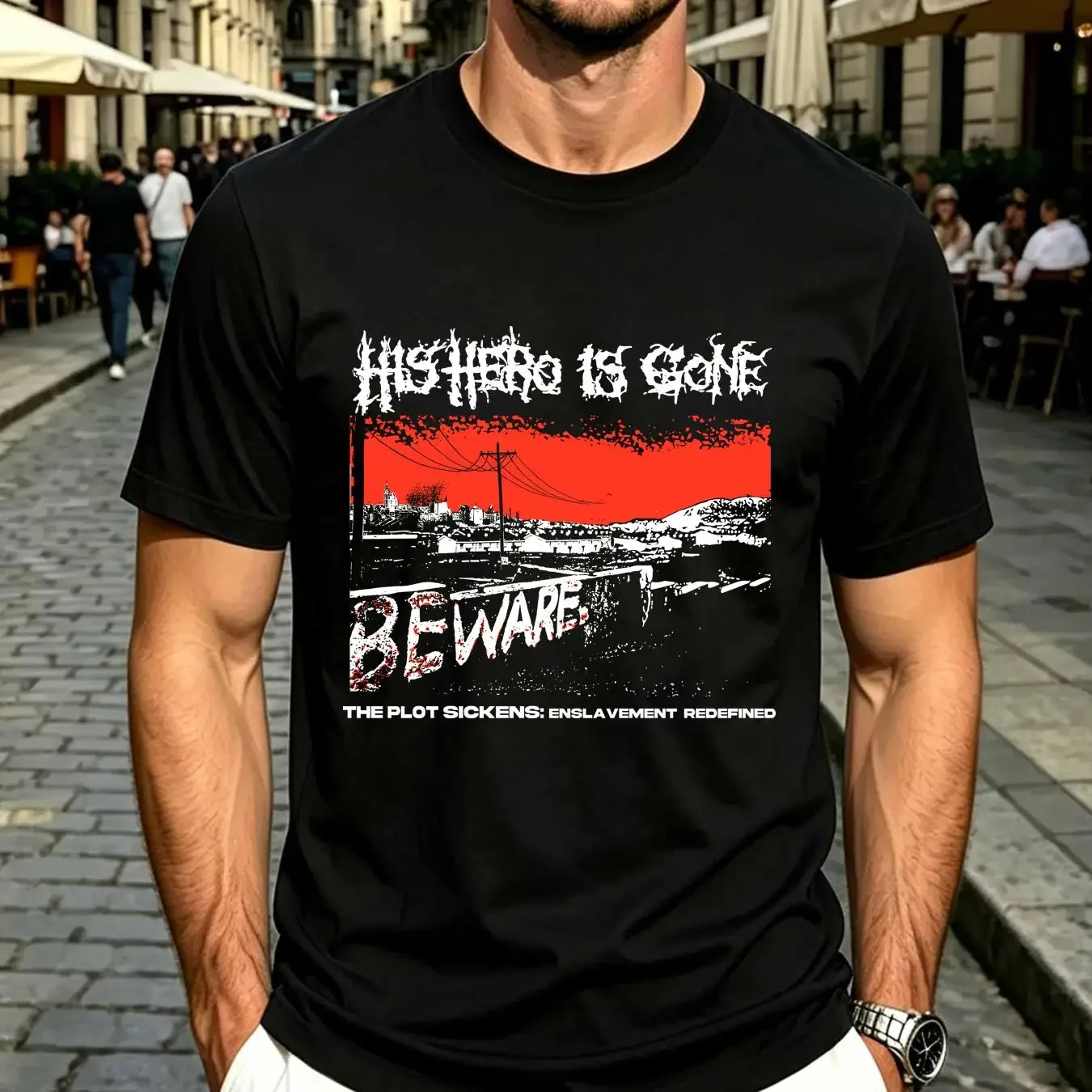 washed T Shirt HIS HERO IS GONE Enslavement Redefined TE3582 vintage Washed Soft designer clothes Versatile