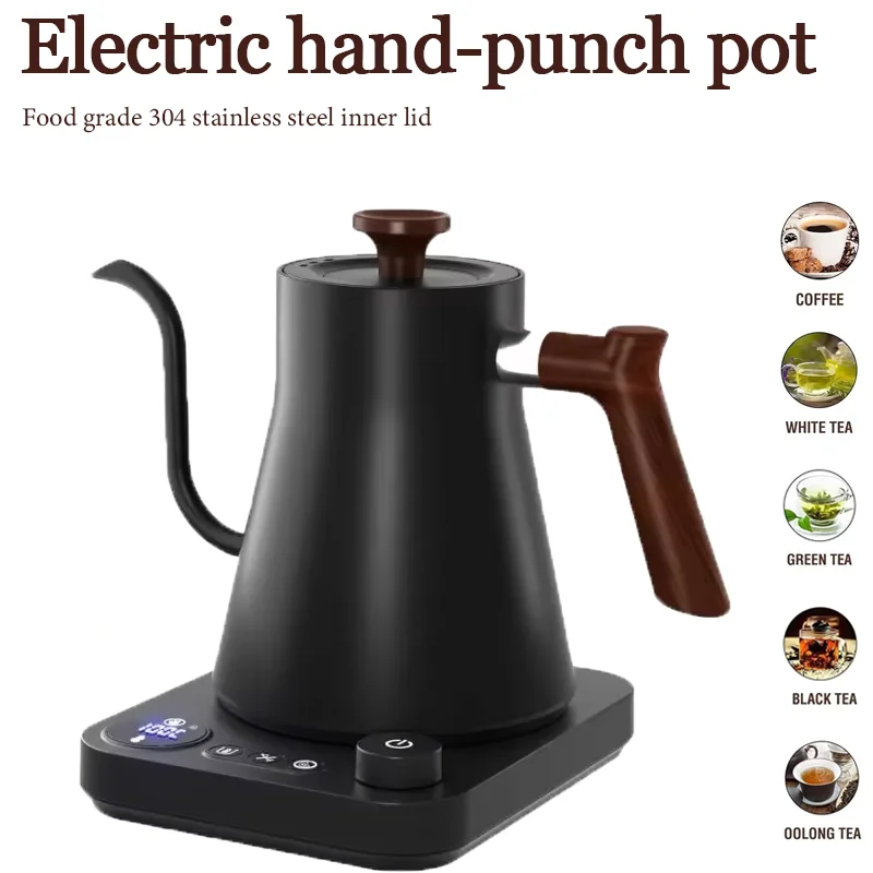 304 Stainless Steel Gooseneck Electric Kettle 0.9LTemperature Control Inner Quick Heating Electric Kettles for Pour Over Coffee