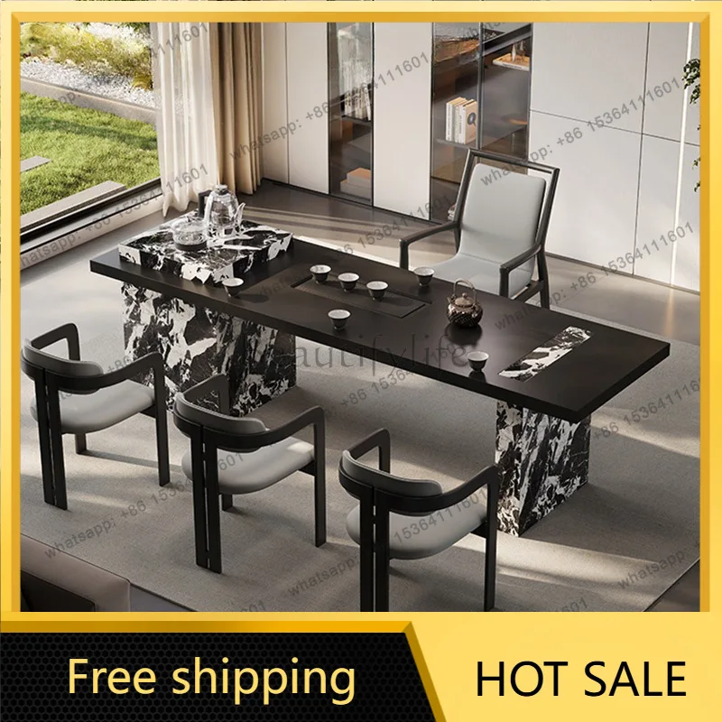 Factory Direct Sales Medieval Style Modern Simple Tea Table Meeting Guests Rock Slate Large Tea Table