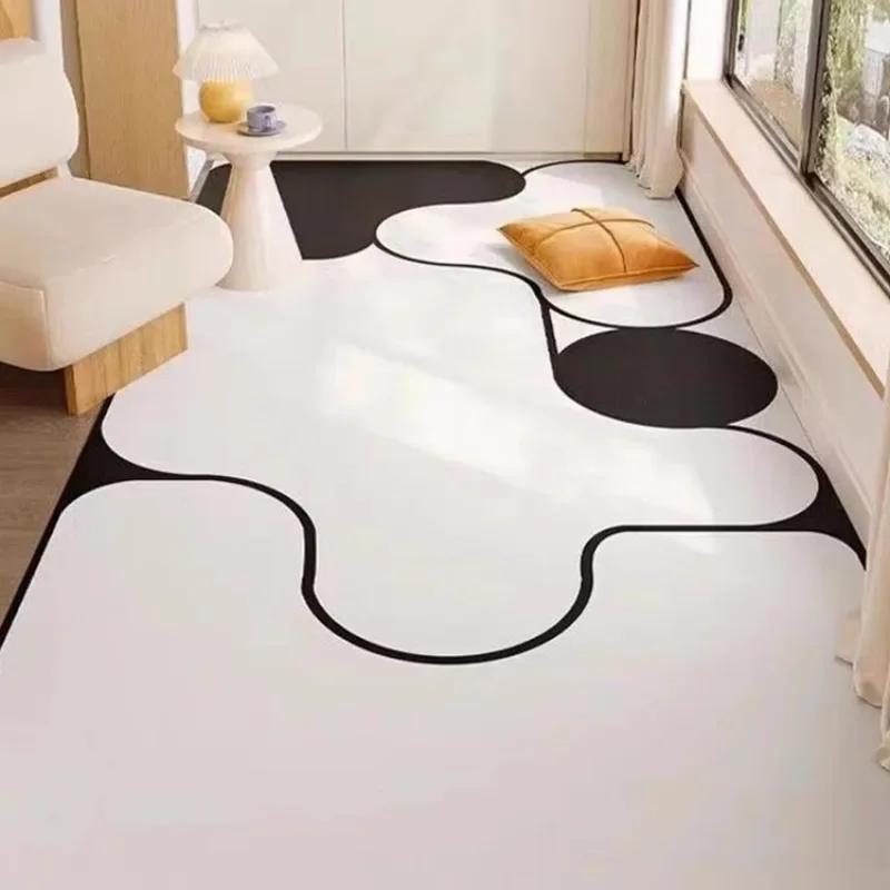 Cream Style Geometric Pattern Carpet Minimalist Design Balcony Waterproof Rug Large Area PVC Mat Non-slip Scratch-resistant Mats