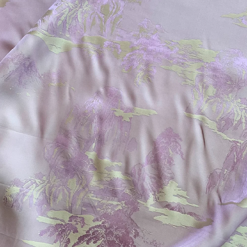 Environmental Healthy Mountain Tree Breathable Silk Rayon Jacquard Fabric for Women Elegant Clothes Shirt Cushion