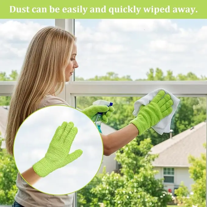 Dust Cleaning Gloves for Kitchen Bathroom Sink Blinds Plant Leaf Cleaner Half-pile Fleece Washable 5-finger Dust Removal Glove