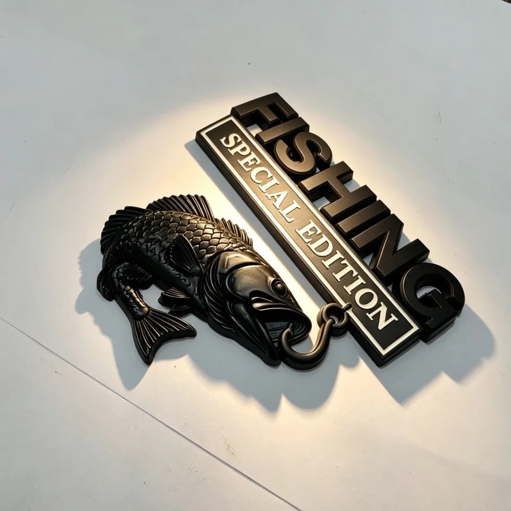 3D Raised Design Car Fishing Edition Sticker Premium Metal Waterproof Aluminum Fishing Emblem Sticker Exterior Decoration