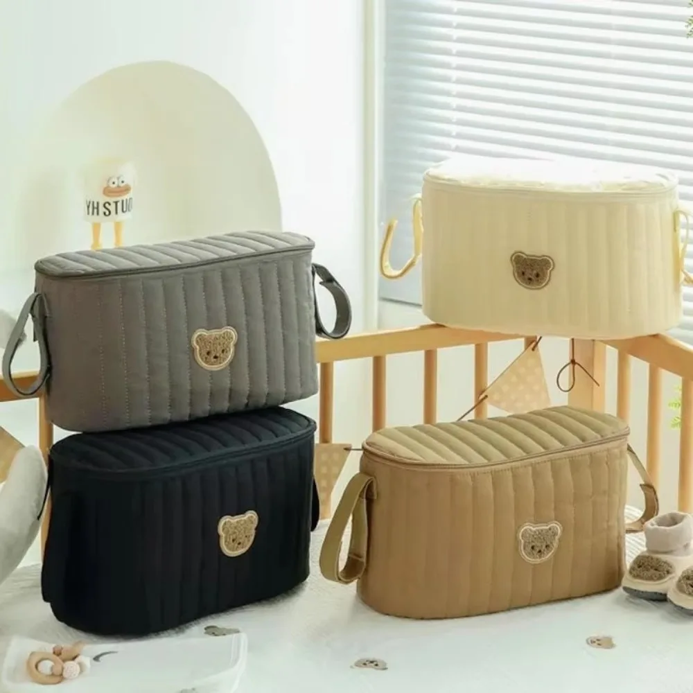 Korean Style Diaper Bag Multifunctional Cute Bear Design Stroller Nappy Bag Organizer Pockets Storage Compartments