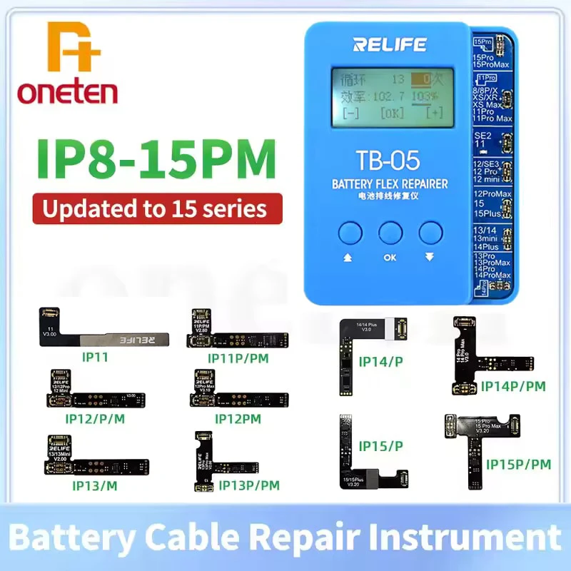 RELIFE TB-05 Battery Repair Instrument Tag On Flex Setup-free For IPhone 8G-15PM Battery Health Data Reading Writing Fix Tools