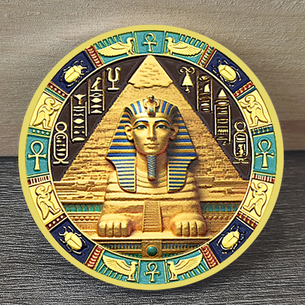 Egyptian Sphinx Pyramid Eye of Horus Memorial Coin Double Sided Lucky Collectible Metal Souvenir Gift Home Decoration