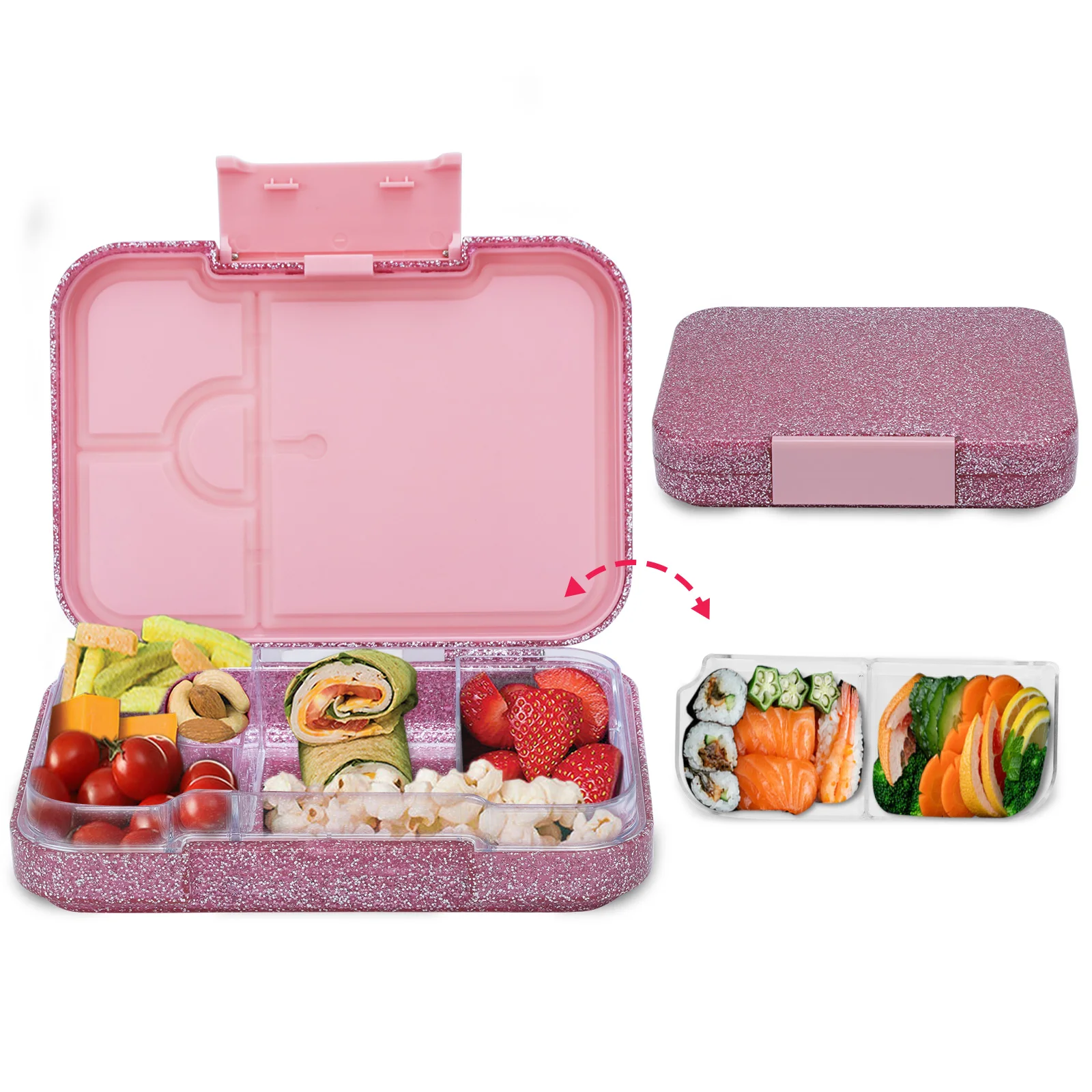 Glitter Tritan Bento Lunch Box, Leakproof , Portable And Reusable Food Storage Containers