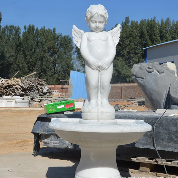 Natural Stone White Marble Angel Water Fountain