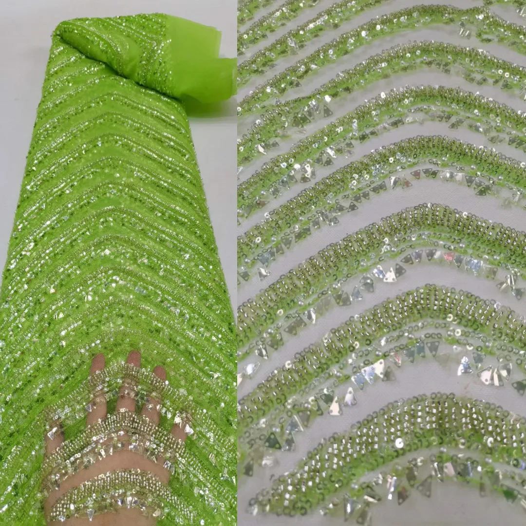 8 Colors Beads Embroidered fabric With Shiny Sequins French mesh tulle lace African fabric For Evening dresses Weddings