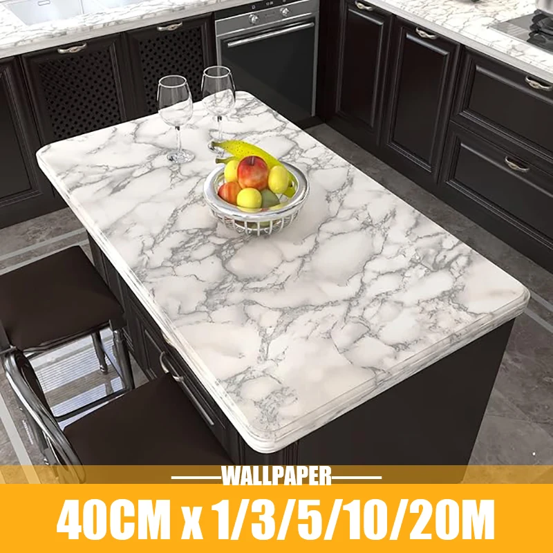 40CM Self Adhesive Wallpaper Marble Pattern Plane Waterproof Washable Wall Stickers DIY Wall Art for Kitchen Home Decoration