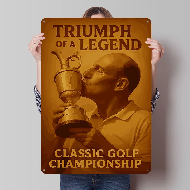 Triumph einer Legende: Golf-Meisterschaft Blechposter Individuelle Wandkunst Vintage Metallschilder Retro Blechplakette für Schreibtisch-Dekoration Zuhause