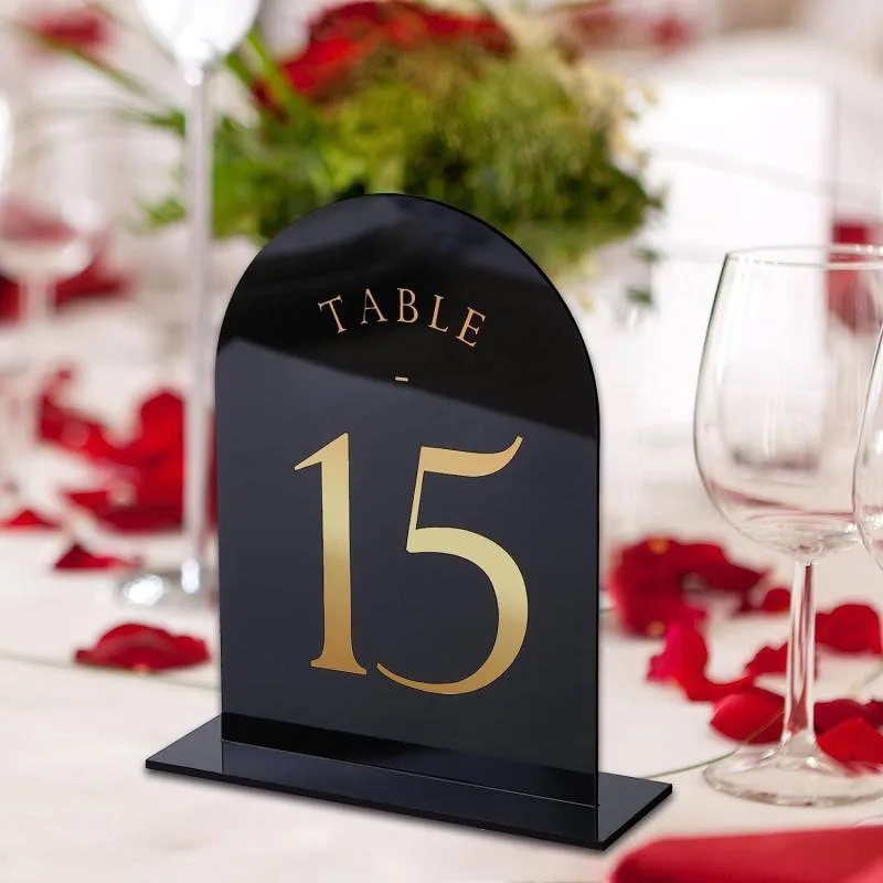 Gebogen Acryl Tafelnummers Bruiloft Centerpieces En Tafel Decoraties Plaats Kaarten Zwart En Goud Tafelnummers Kaarten