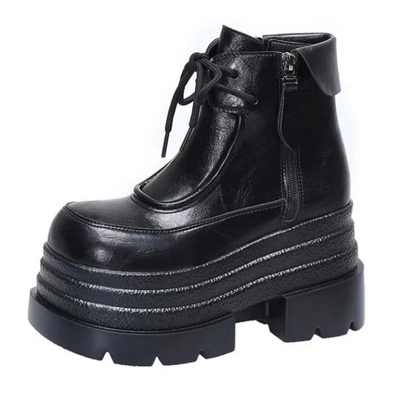 

2025 New Women Fur Ankle Boots Thick Sole Leather Combat Motorcycle Boot Autumn Winter Warm High Platform Snow Shoes Woman 10CM