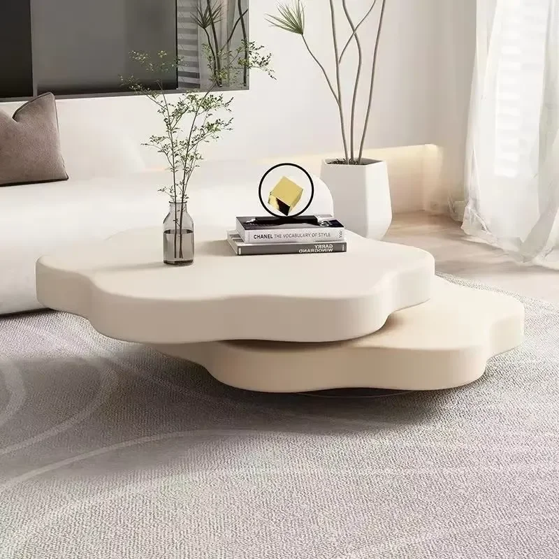 French Cream Style Household Simple Small Apartment Designer Suspension Network Red Cloud Folding Rotating Round Coffee Table
