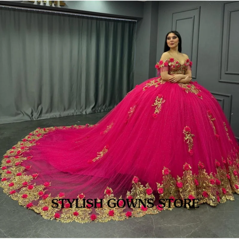 

Charming Pink Quinceanera Dresses for Girls Sweetheart Gold Appliques Corset Ball Gown Vestidos De 15 Anos Customized