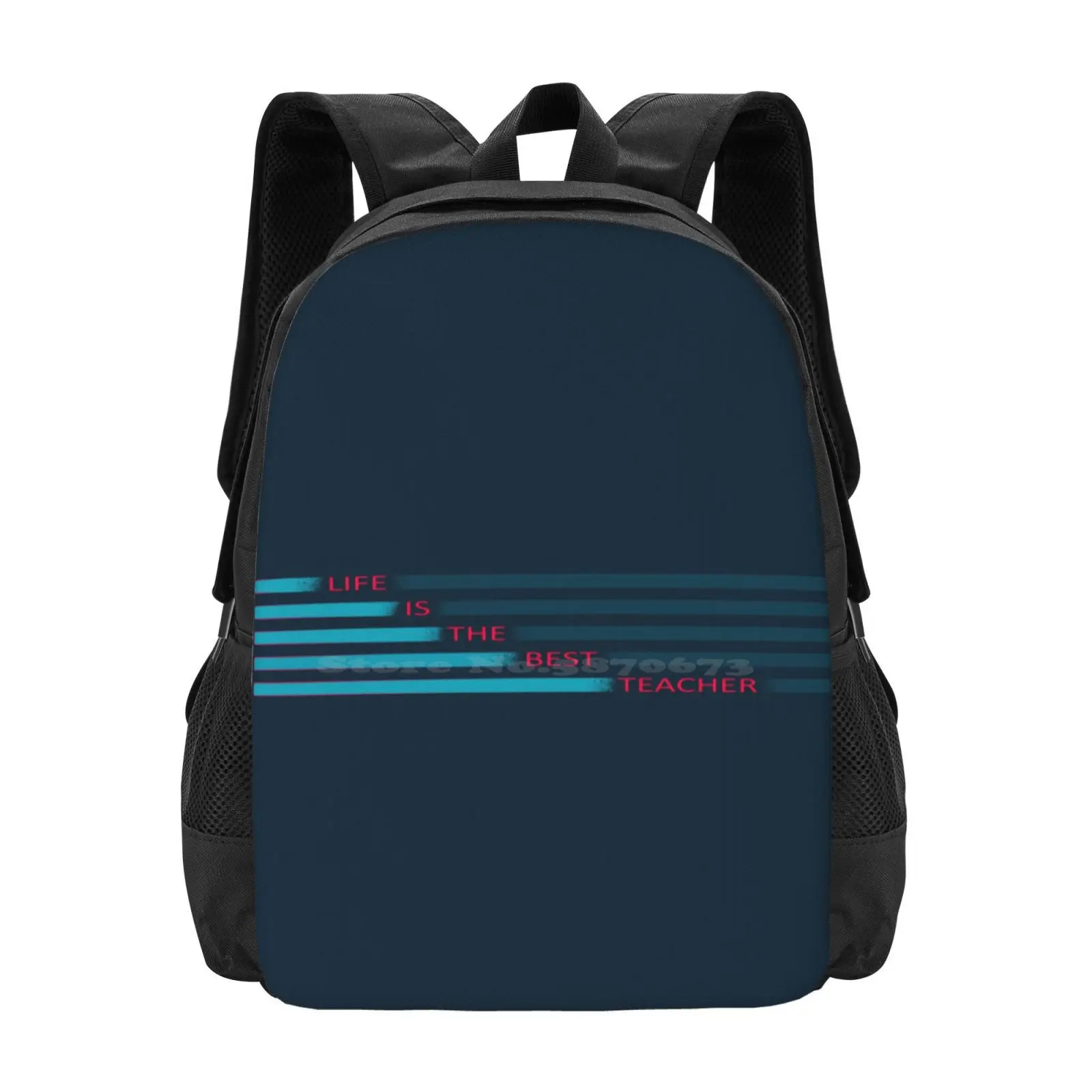 

Life Is The Best Teacher. Pink Lettering And Blue Stripes. Hot Sale Schoolbag Backpack Fashion Bags Teacher Pink Lettering Pink