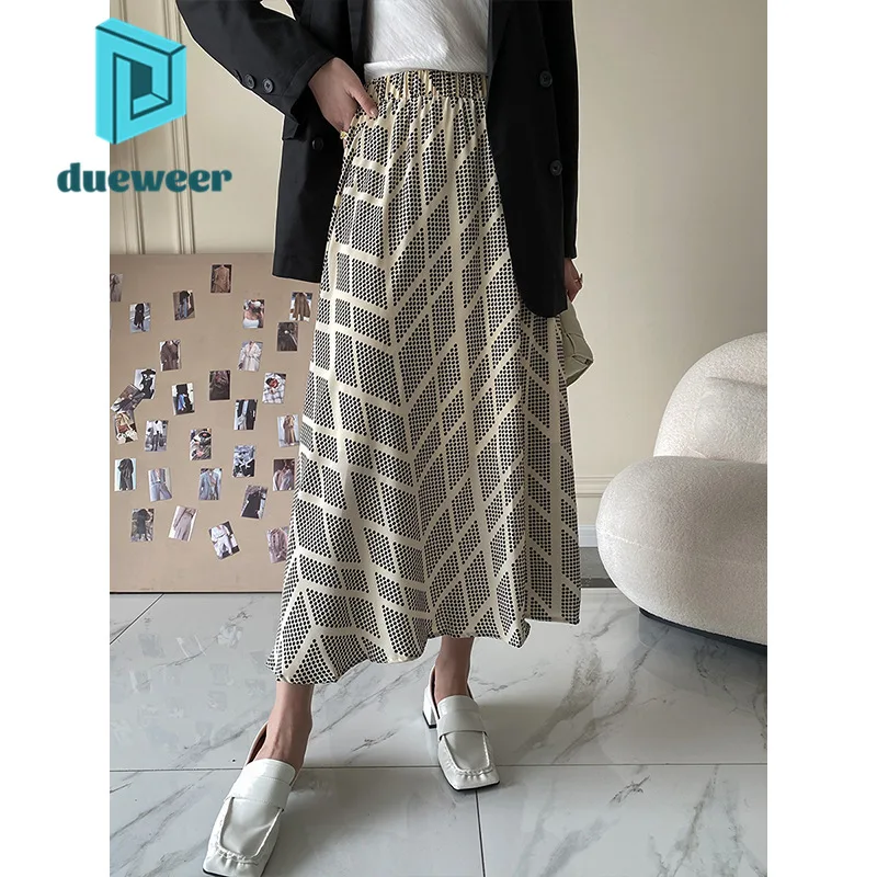 

DUEWEER Black A-Line Skirt Women Midi Long Skirt Fairy Grunge Harajuku Aesthetic y2k Streetwear Japanese Fashion Evening Dresses