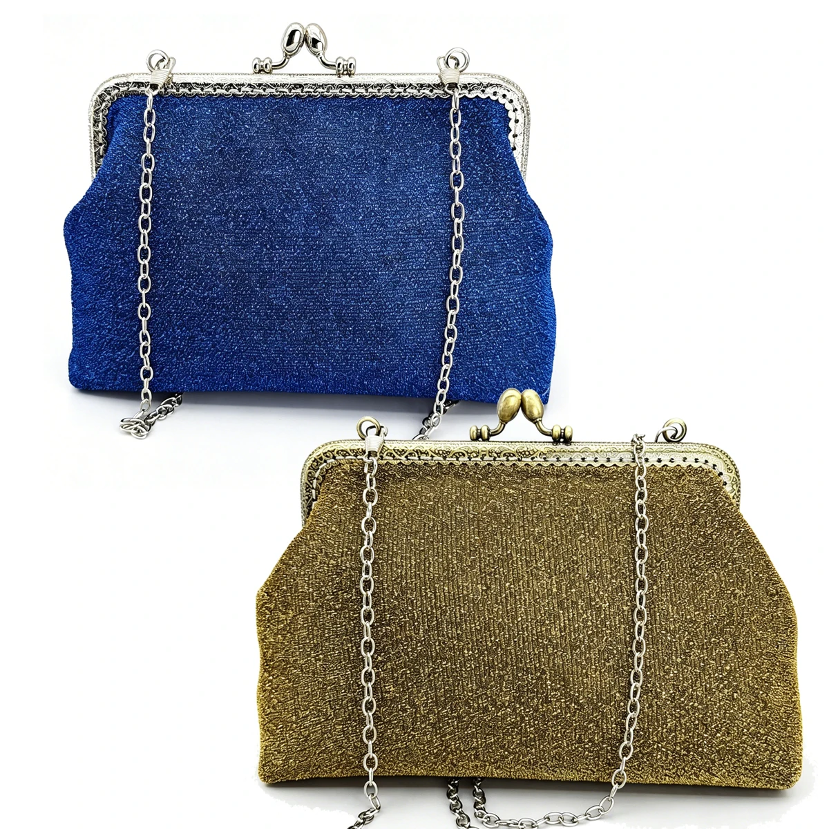 

Women's Vintage Kiss-Lock Frame Clutch Glitter Metallic Evening Bag Handmade for Wedding Party Prom