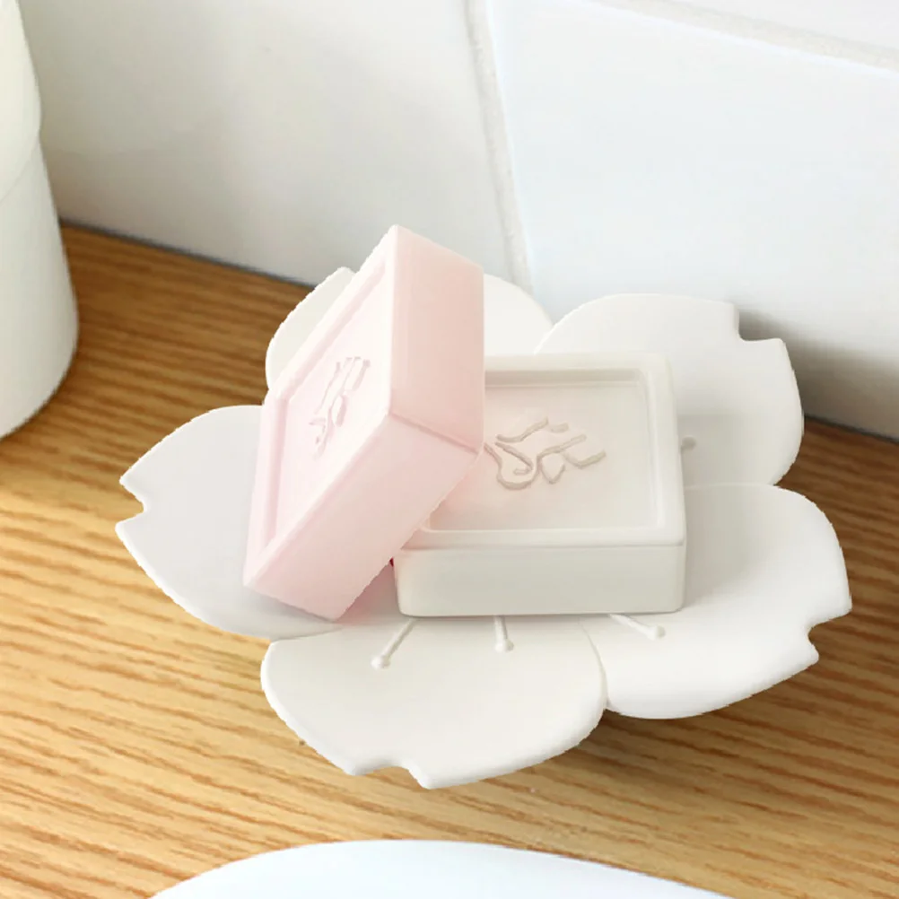 

2Pcs Cherry Dish Flower Pattern Drainable Holder for Bar Soap Kitchen Bathroom Organization White Pink