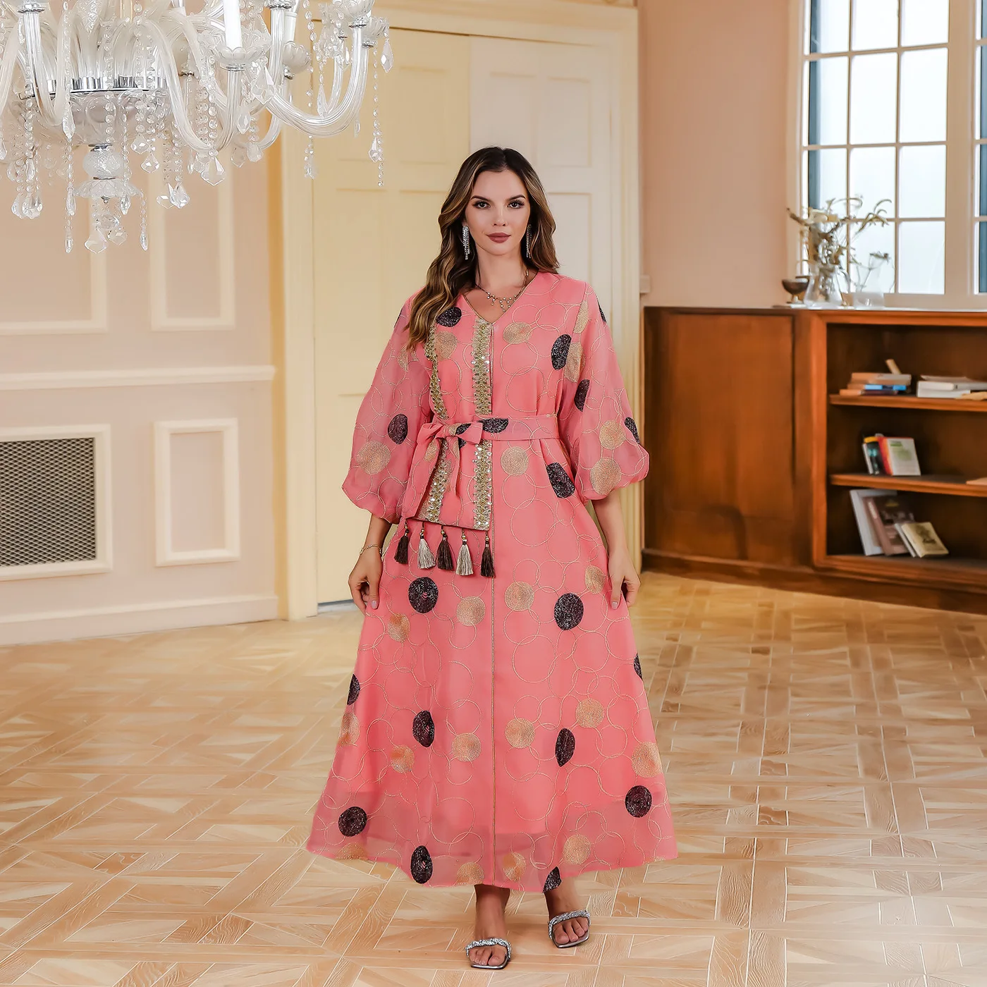 OME Dubai Women's Big Robe Sparkling Dress Mousse Robe Light Luxury Evening Dress Women's Wear