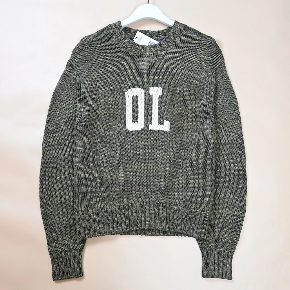 

Осень-зима, новый вязаный свитер для женщин, цвет хлопковой пряжи, тканые буквы, длинный свек, круглый пуловер, свитер