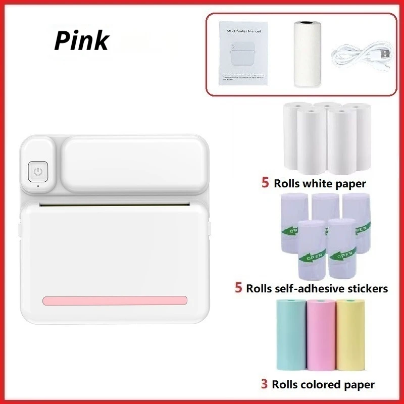 Portable Mini Bluetooth Thermal Printer For Photos Text Printing With Colored Paper Self Adhesive Stickers For Home Office Study