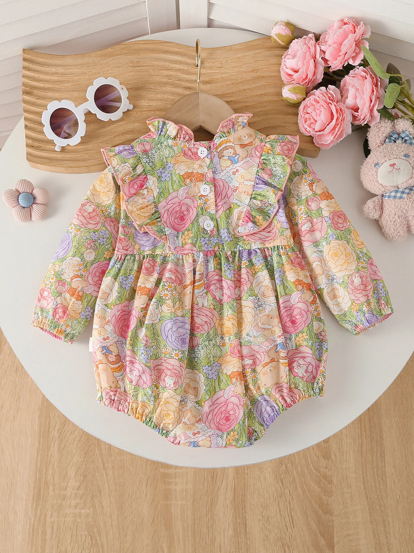 Chic Floral Baby Girl Princess Onesie Cotton Bodysuit for Infants Fashionable Toddler Clothes 2026 Spring  Romper 66-90