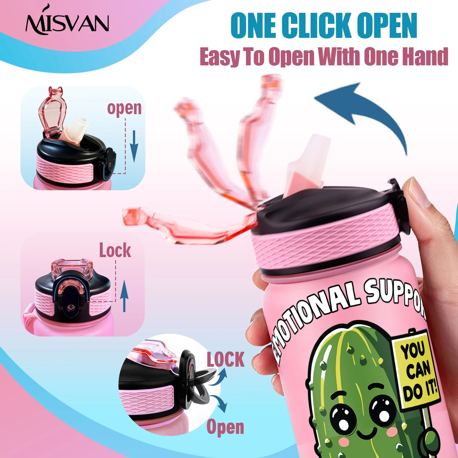 a1PC、カスタマイズ名入り32オンスウォーターボトル、キュートなピクルス感情サポートプリント、毎日の水分補給を促す、ジム、アウトドアサイクリング用