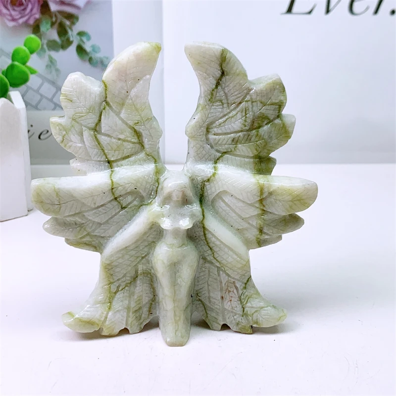 

Natural Jade Seraph Angel Carving Stand Energy Gemstone Healing Fengshui Stone Home Decoration Gift 1PCS