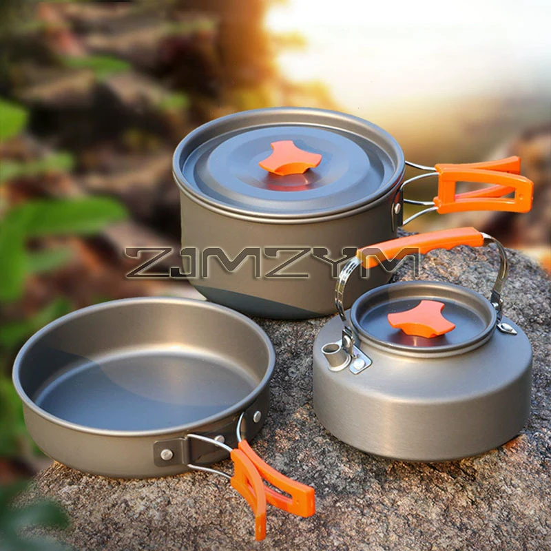 

1set Camping Cookware Kit Outdoor Cooking Set Aluminum Outdoor Pot Travel Tableware Kitchen Hiking Picnic BBQ