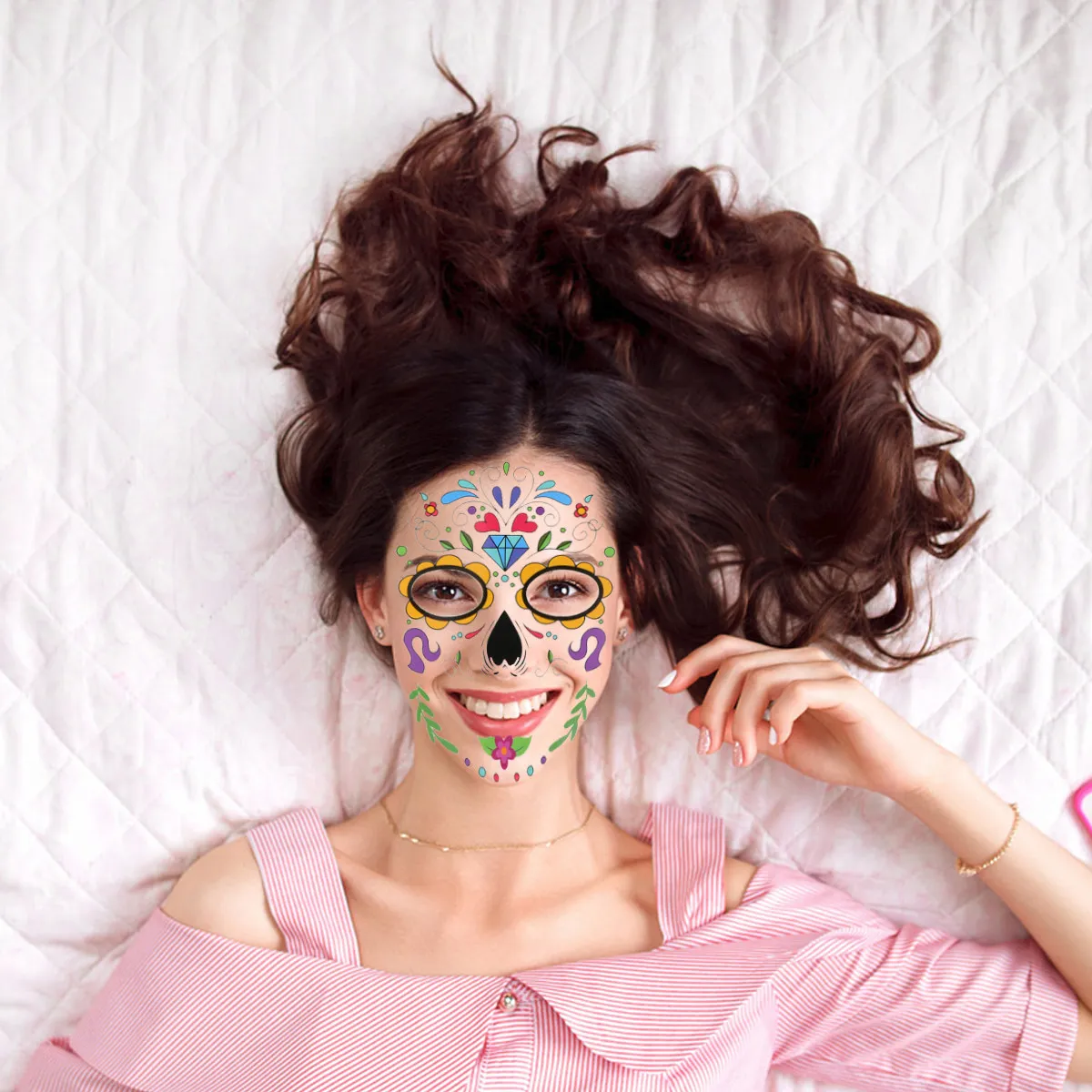 

13 Sheets Halloween Stickers Face Pumpkin Clown Makeup Decals Cute for Crafts Day of Dead