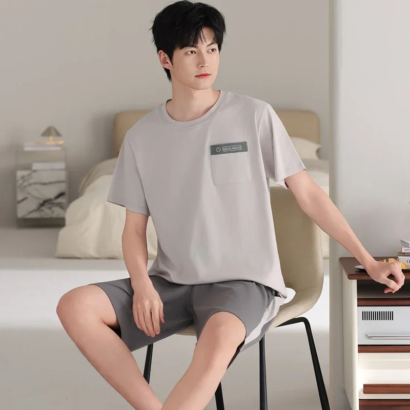2026 Summer Plus Size  Short Sleeve Casual Plaid Modal Pajama Sets for Men Korean Loose Sleepwear Pyjama Homewear Home Clothes