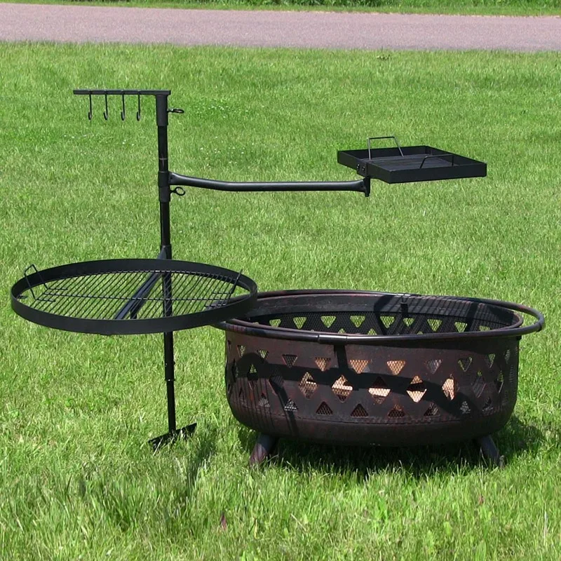 Wholesale Multifunction Fire Pit Grill With Layers Cooking Grid Rotary Charcoal Bbq Rotisserie Grill