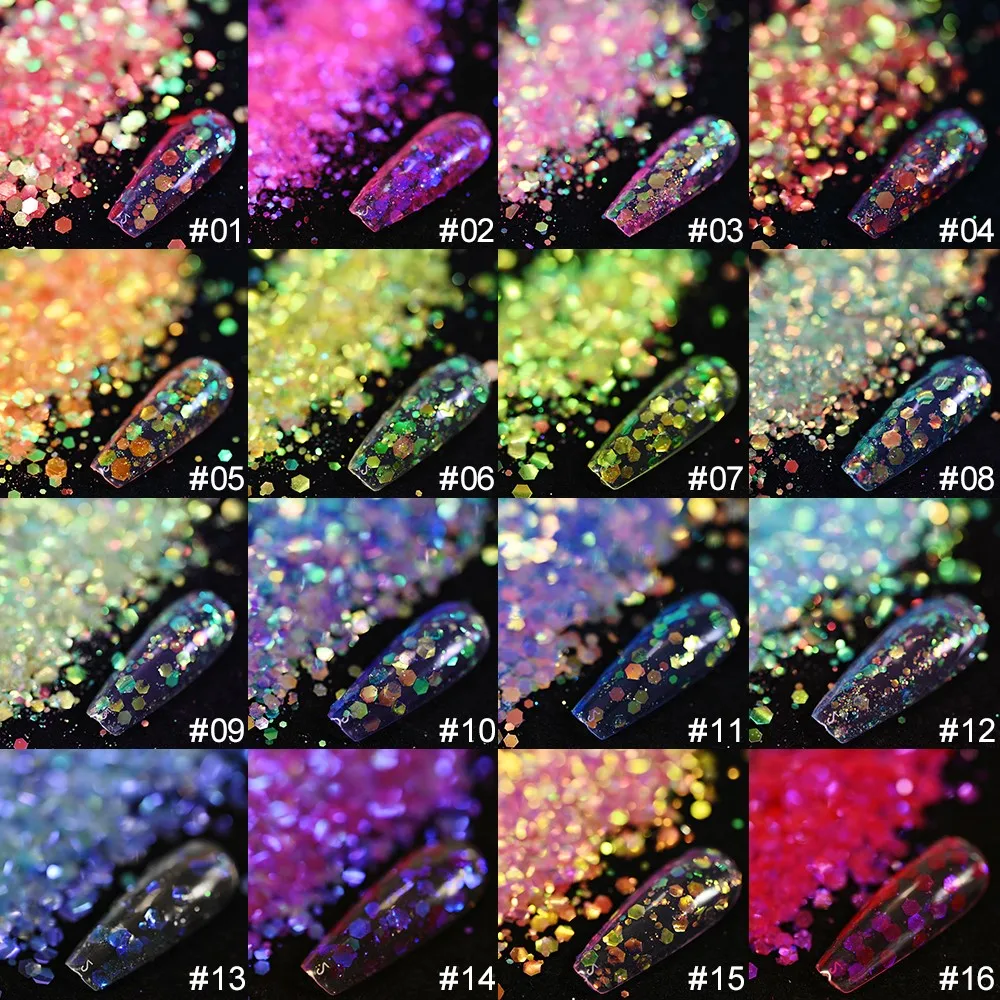Net-50g Olografico Iridescente Chunky Glitter Polvere Mista Esagono Paillettes per Unghie per Smalto Gel Resina Epossidica Accessori per Unghie Fai da Te