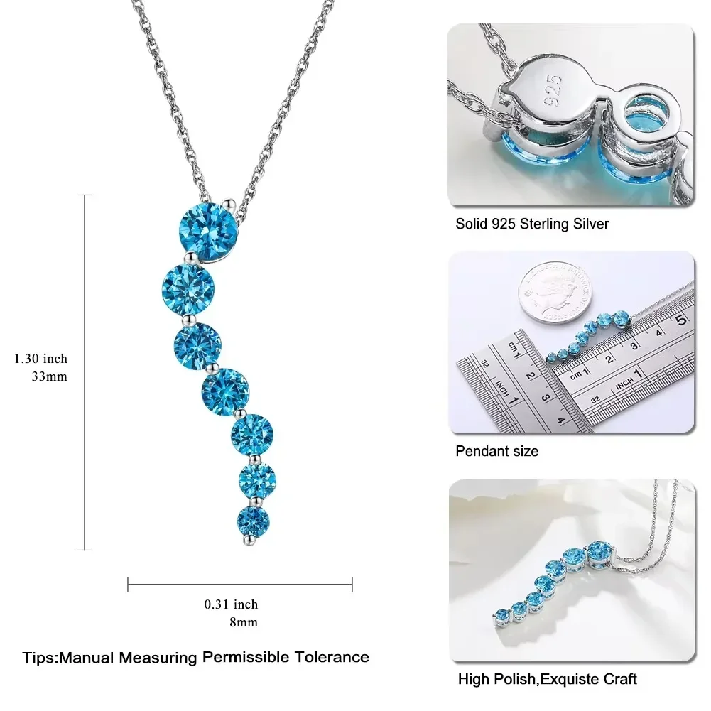 GZ ZONGFA 925 Sterling Silver Cute Necklaces for Women Teen Girls 3.9ct Created Aquamarine Trendy Simple Necklaces Fine Jewelry