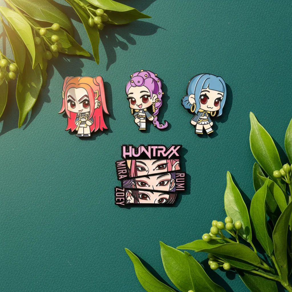 

4pcs K-POP Demon Hunters Brooch Set Jinu Derpy Tiger Magpie Hard Enamel Fashion Pins Accessory for Backpack Jewelry Gifts