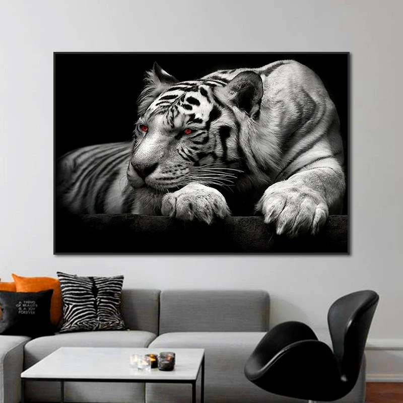 Pinturas en lienzo de tigre blanco y negro, impresiones de animales, estética moderna, carteles de pared personalizados, imágenes, decoración de sala de estar
