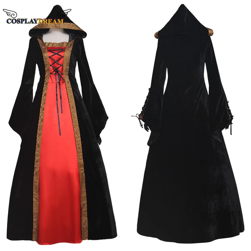 

Victorian Vintage Ladies Slim Long Hooded Evening Dress Renaissance Adult Ladies Hooded Velvet Cape Dress